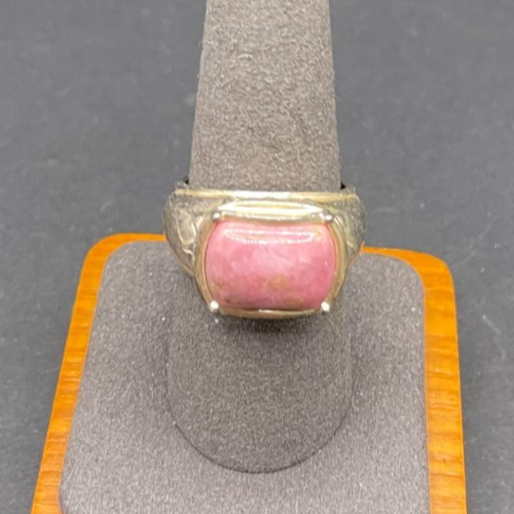 Vintage 925 Sterling Silver Pink Rhodonite Cabochon Statement Ring Sz 8.75